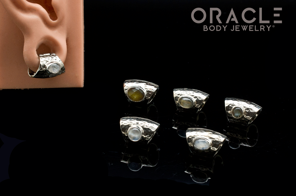 Hammered White Brass Lobe Clickers with Stones