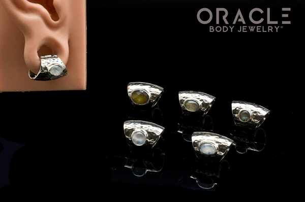 Hammered White Brass Lobe Clickers with Stones