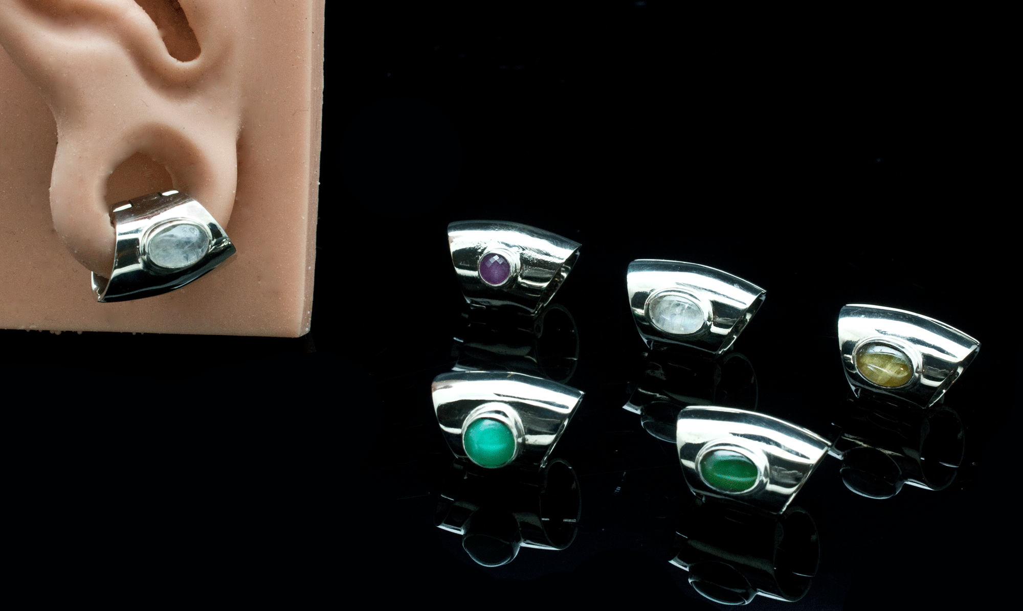 High Polish White Brass Lobe Clickers with Stones