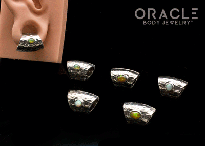 Hammered Sterling Silver Lobe Clickers with Opals