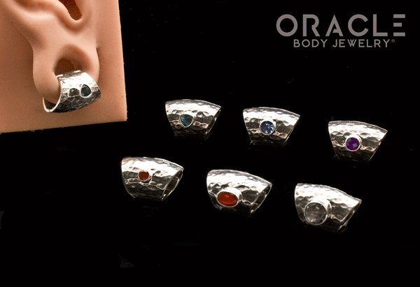 Hammered Sterling Silver Lobe Clickers with Stones