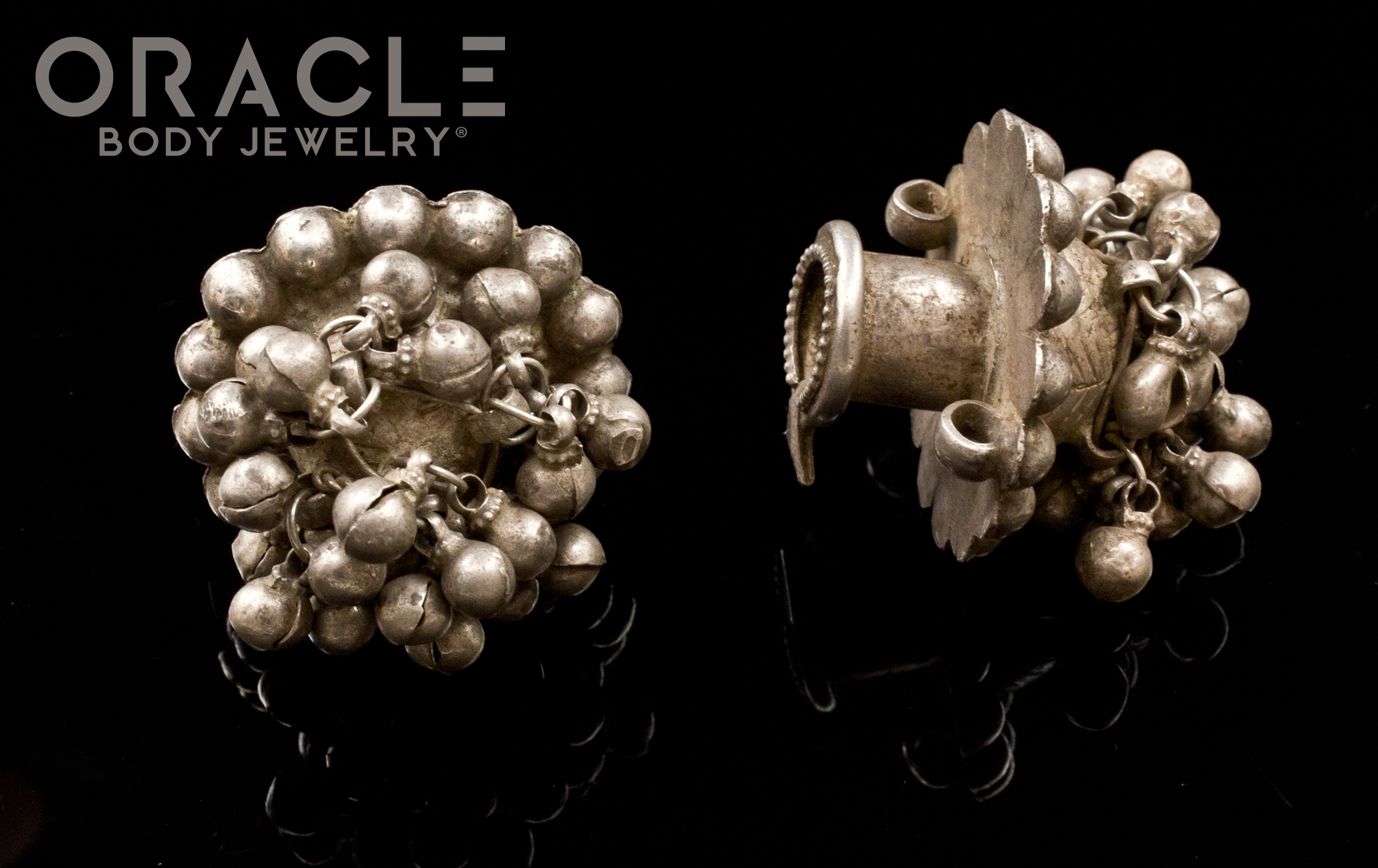 Silver Guajarat Ear Plugs with Bells
