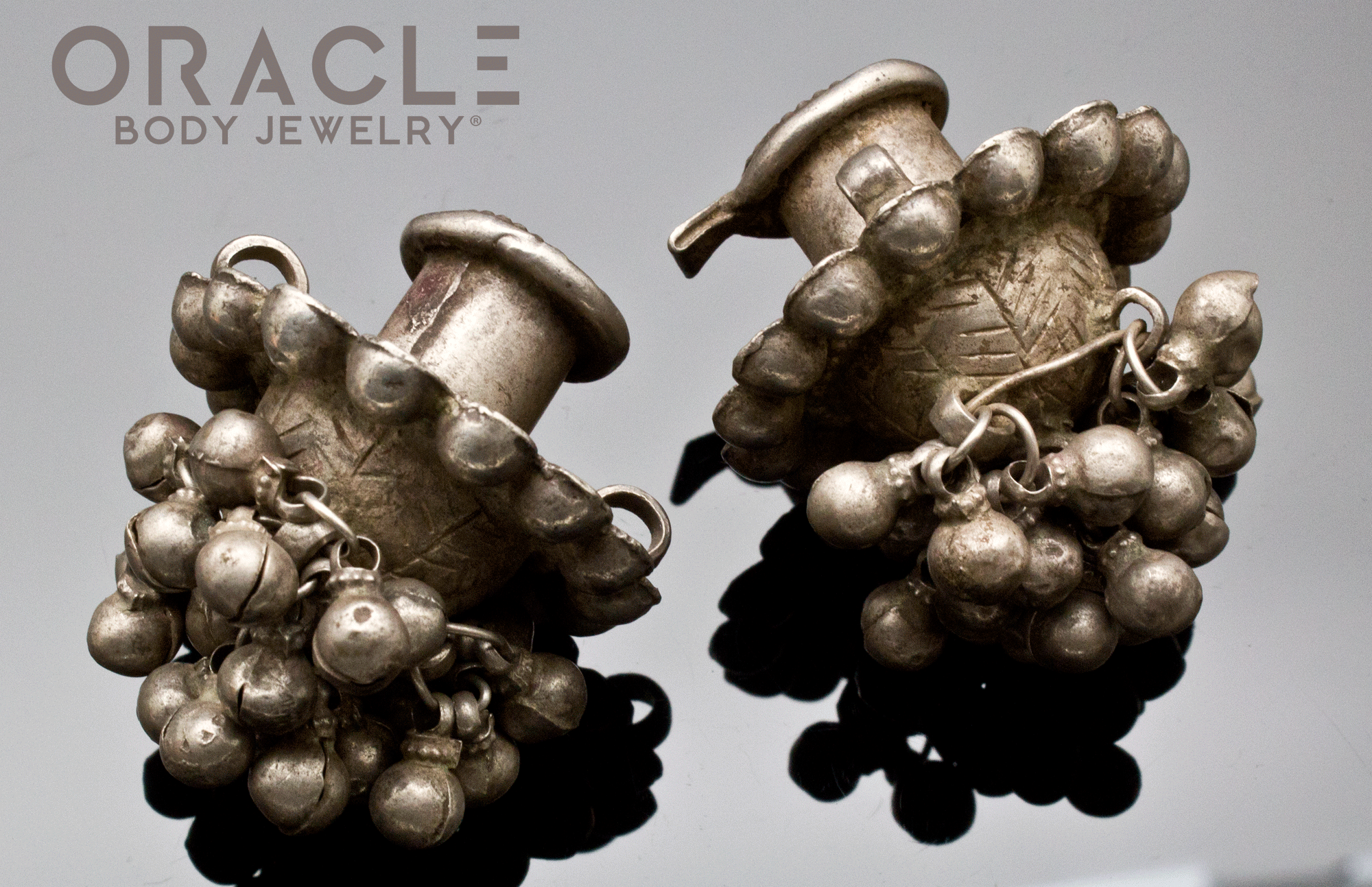 Silver Guajarat Ear Plugs with Bells