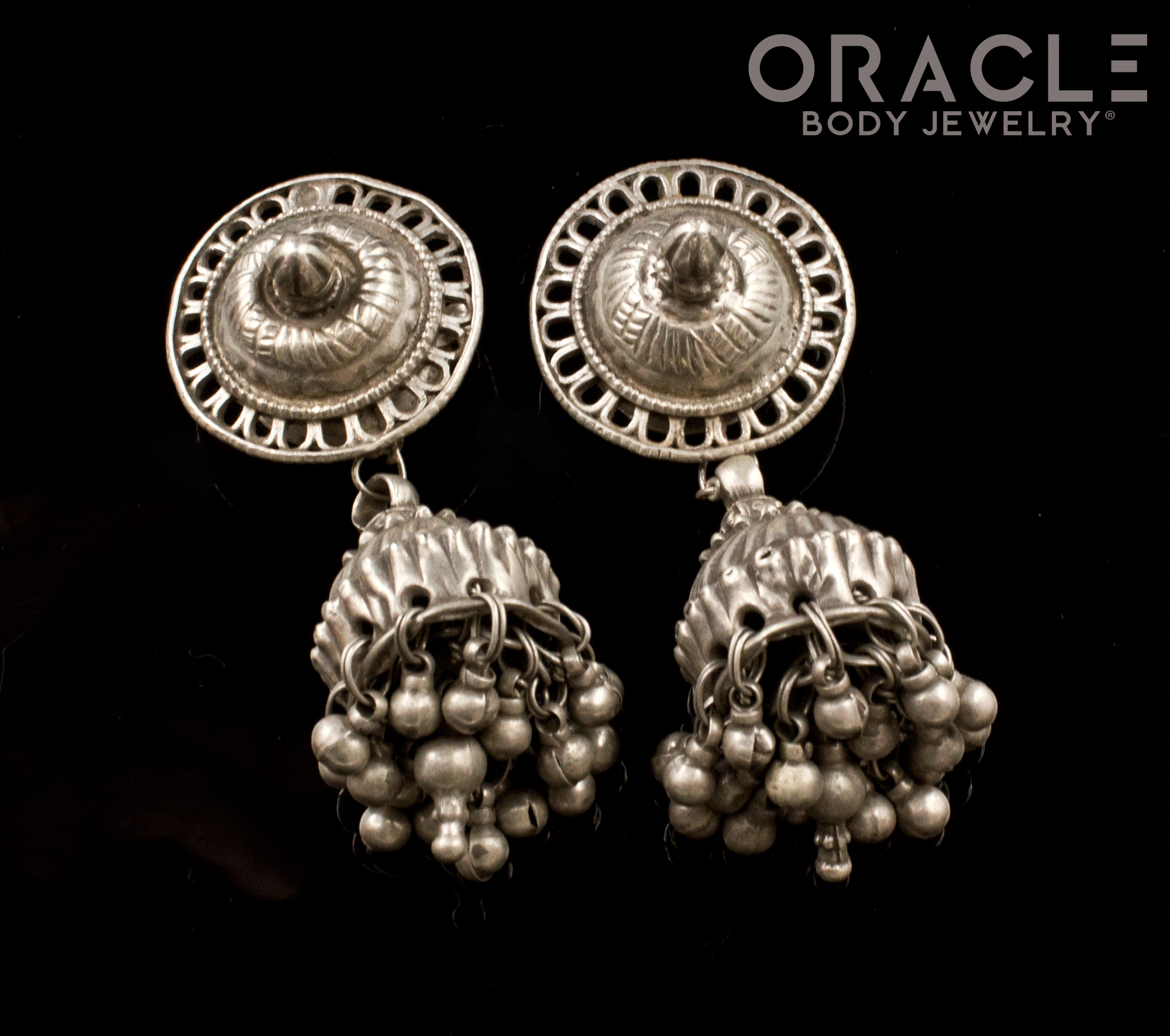 Silver Rabari Ear Plugs with Attached Bells