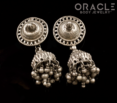 Silver Rabari Ear Plugs with Attached Bells