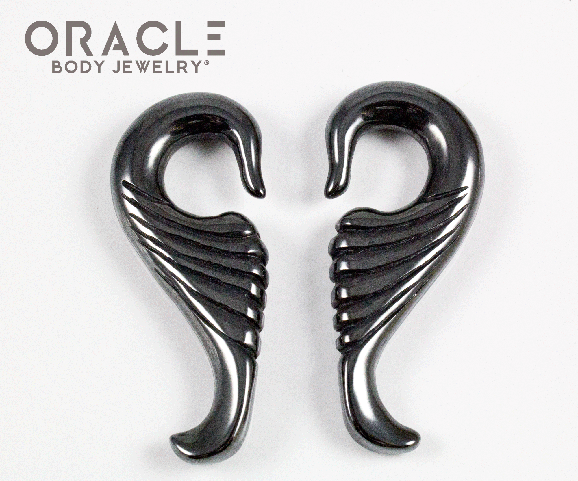 side view of the hematite gray hanging wing shapes 