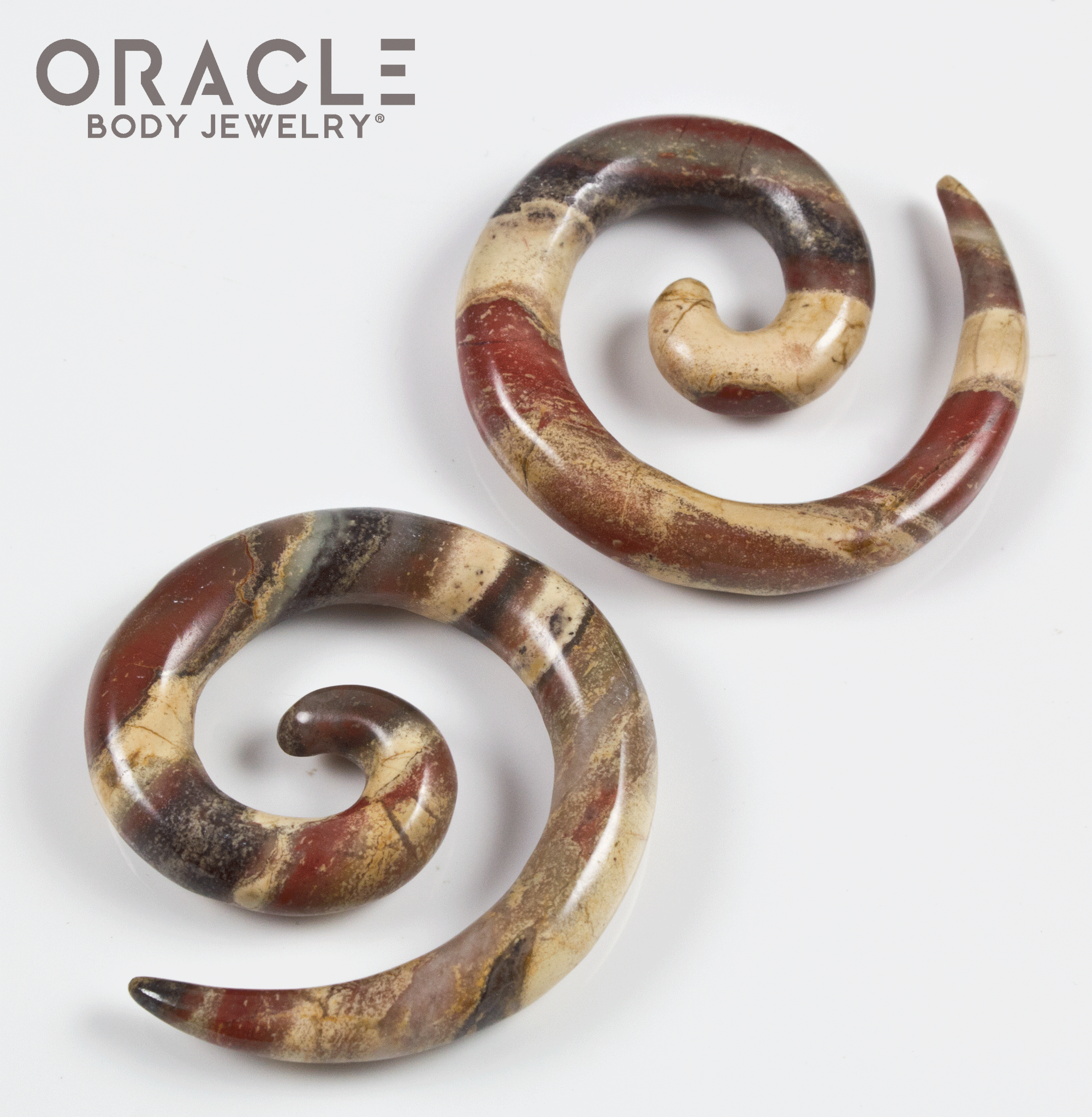 view of the red and cream color striping in the spirals 