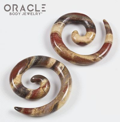 view of the red and cream color striping in the spirals 