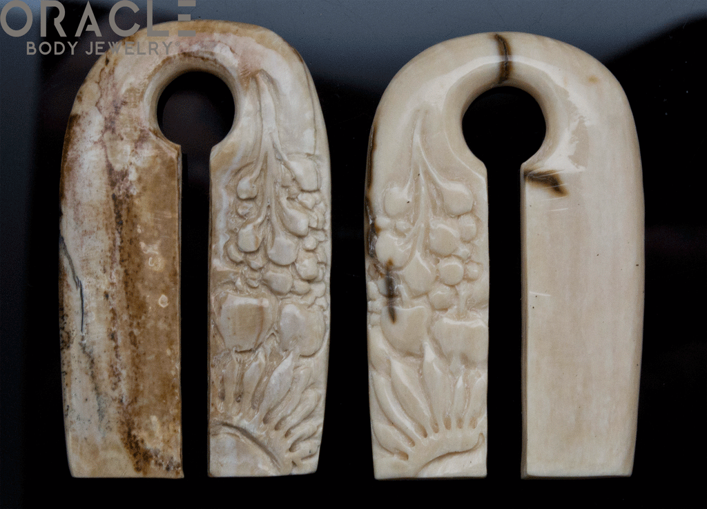 1/2" (12mm) Fossilized Mammoth Ivory Naga Style Reversible Weights