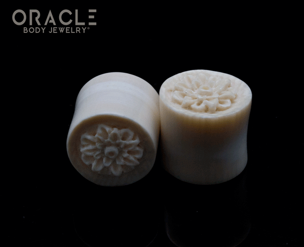 12mm Fossilized Mammoth Ivory Carved Plugs