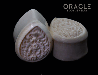 7/8" (23mm)  Fossilized Mammoth Ivory Carved Teardrop Plugs