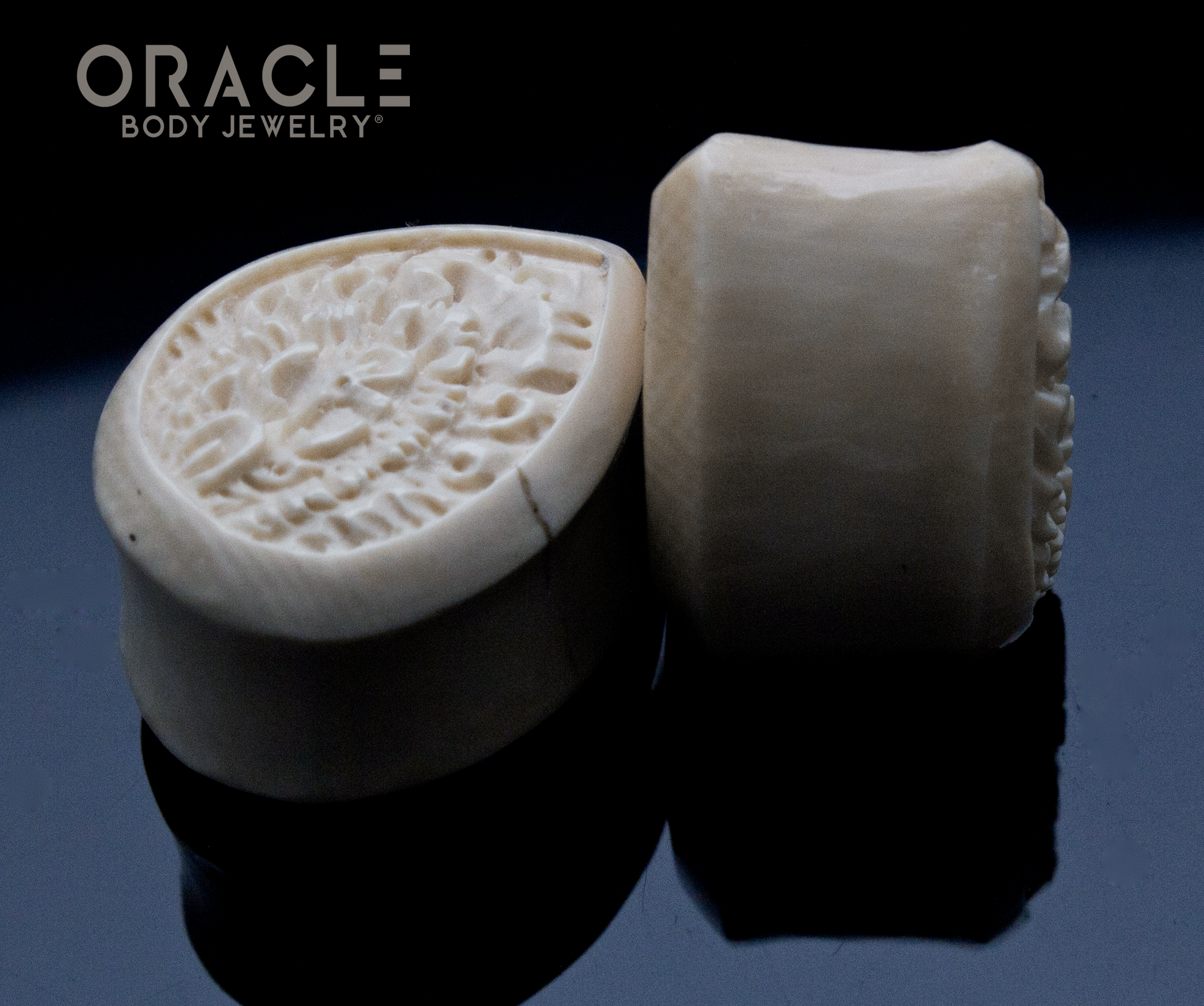 7/8" (23mm)  Fossilized Mammoth Ivory Carved Teardrop Plugs