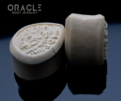 7/8" (23mm)  Fossilized Mammoth Ivory Carved Teardrop Plugs