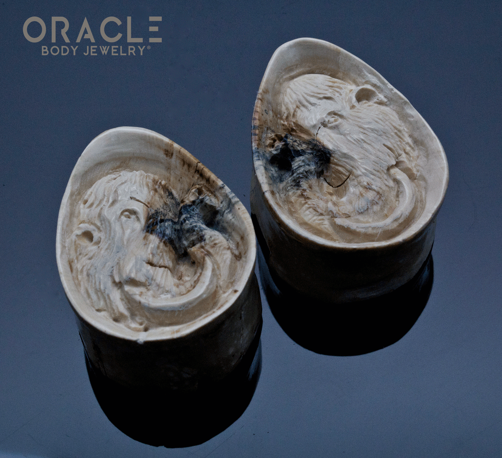 35mm Fossilized Mammoth Ivory Carved Teardrop Plugs