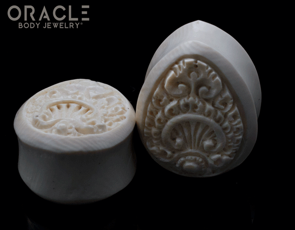 1-1/4" (32mm)  Fossilized Mammoth Ivory Carved Teardrop Plugs