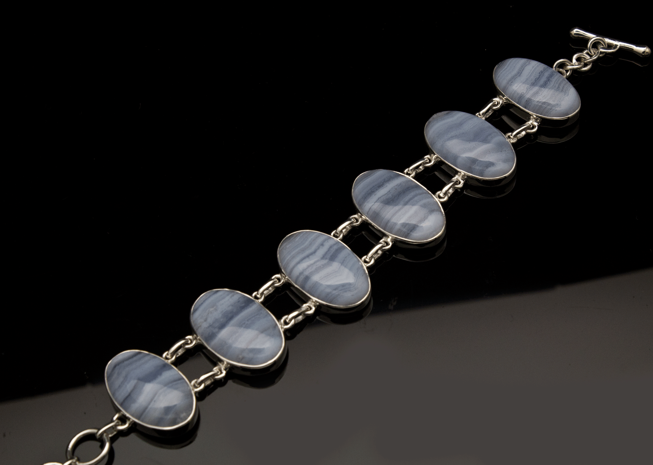 Sterling Silver Blue Lace Agate Bracelet