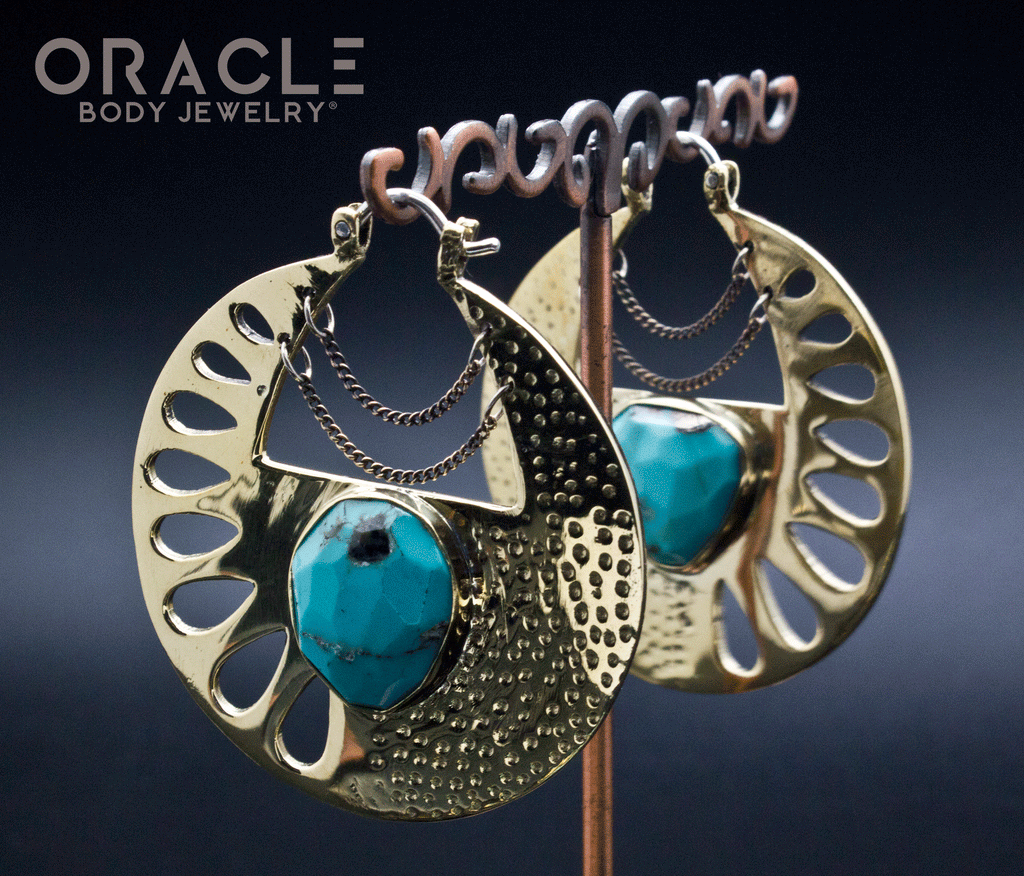 Supernova in Yellow Brass with Natural Faceted Free Form Turquoise