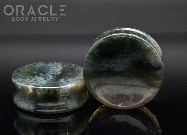 1-5/8" (42mm) Moss Agate Concave Plugs