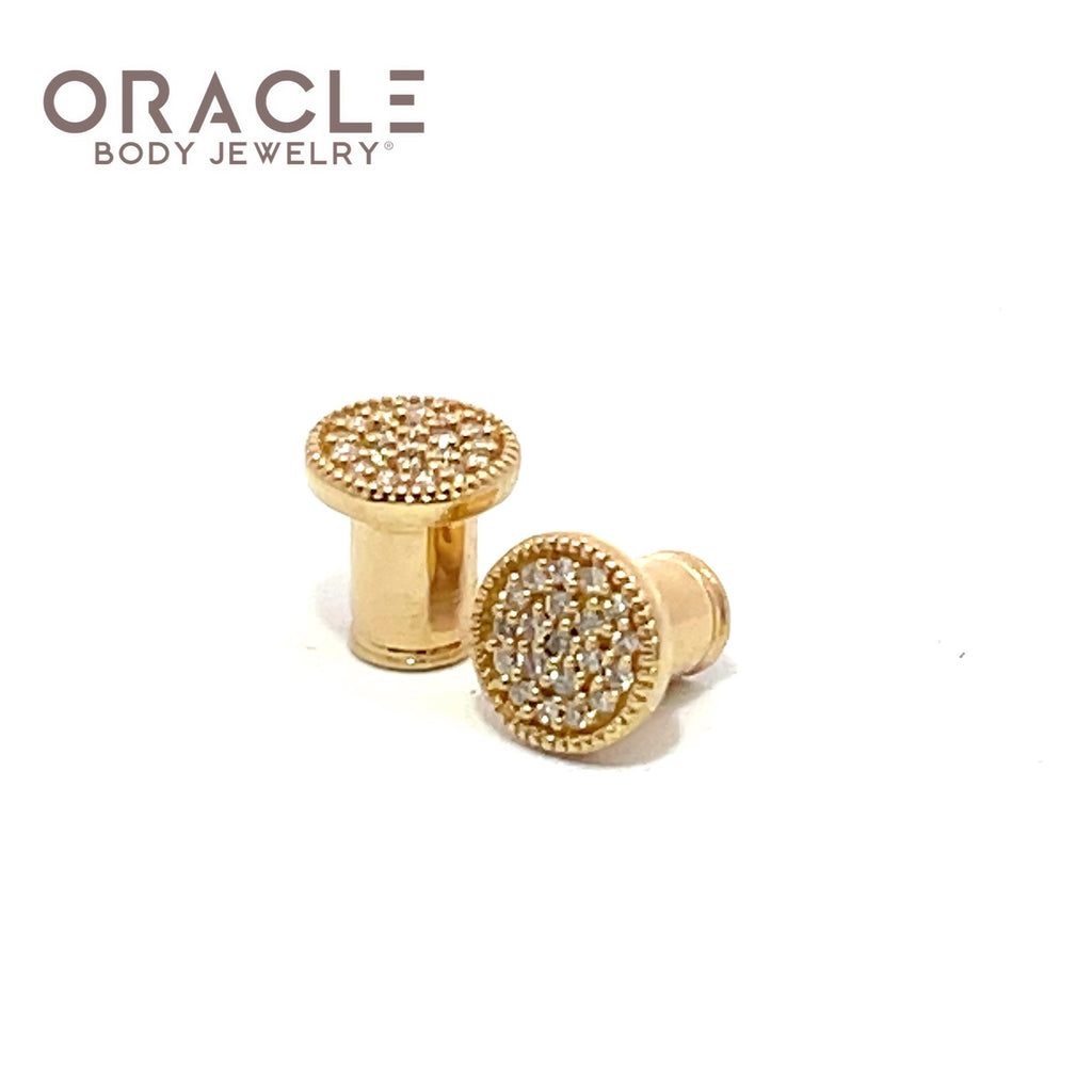 14k Yellow Gold 6g (4mm) Plugs with Pave Set Diamonds – Oracle Body Jewelry