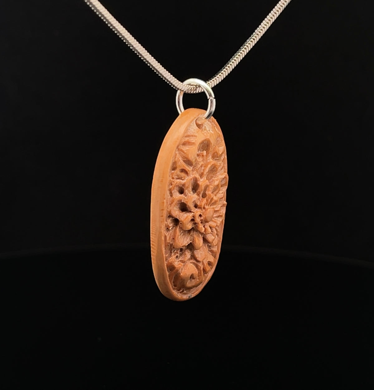 Carved Fossilized Mammoth Ivory Pendant with Chain