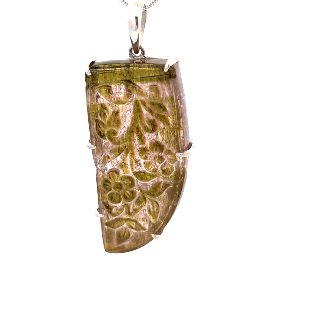 Sterling Silver Large Carved Watermelon Tourmaline Pendant