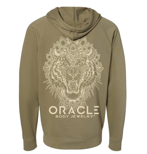 Olive Tiger Zip Up Hoodie
