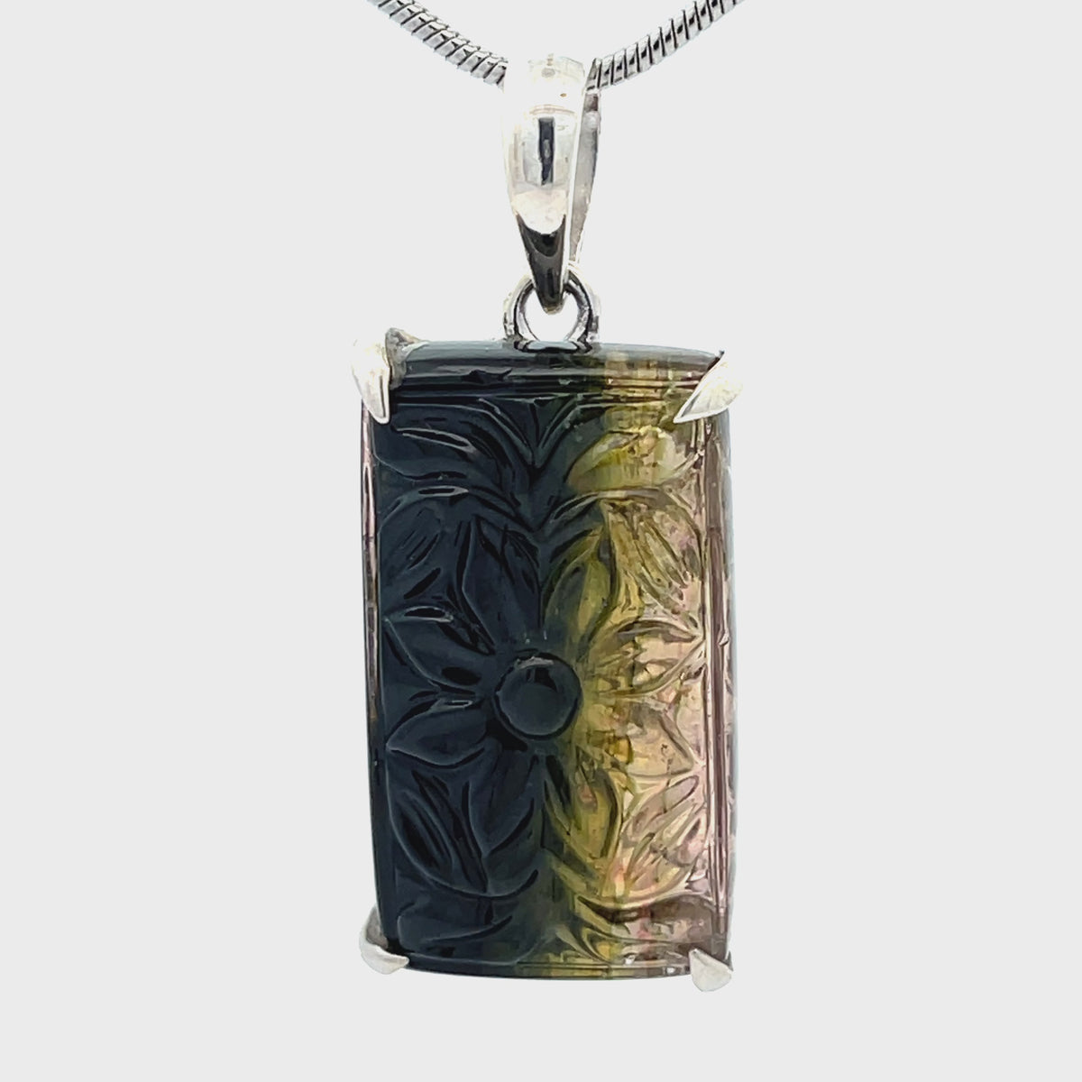Sterling Silver Carved Watermelon Tourmaline Pendant