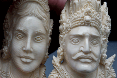 7/16" (10.5mm) Fossilized Mammoth Story of Rama and Sita Weights