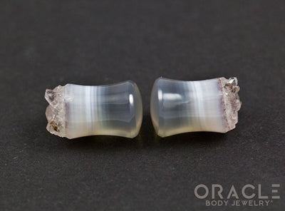 0g (8mm) Double Flare Druzy Rough Amethyst Plugs