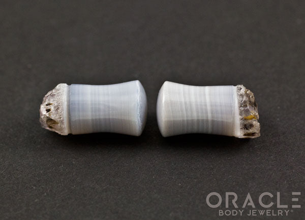 0g (8mm) Double Flare Druzy Rough Amethyst Plugs