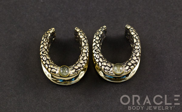 3/4" (19mm) Brass Saddles with Nugget Texture and Rutilated Quartz