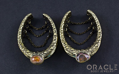 1-1/2" (38mm) Brass Saddles with Nugget Texture and Chains and Mexican Matrix Opal