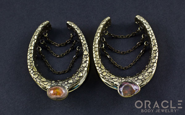 1-1/2" (38mm) Brass Saddles with Nugget Texture and Chains and Mexican Matrix Opal