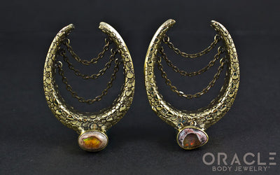 1-1/2" (38mm) Brass Saddles with Nugget Texture and Chains and Mexican Matrix Opal