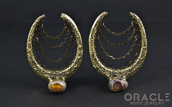 1-1/2" (38mm) Brass Saddles with Nugget Texture and Chains and Mexican Matrix Opal