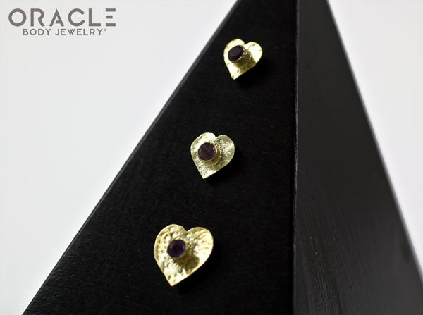 14k Hammered Heart with Amethyst Threadless Gold End