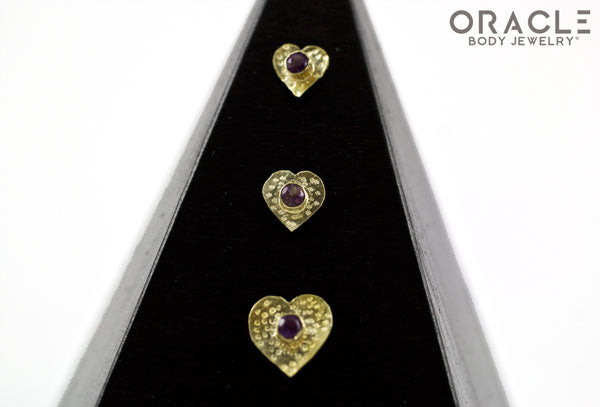 14k Hammered Heart with Amethyst Threadless Gold End