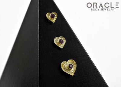 14k Hammered Heart with Amethyst Threadless Gold End