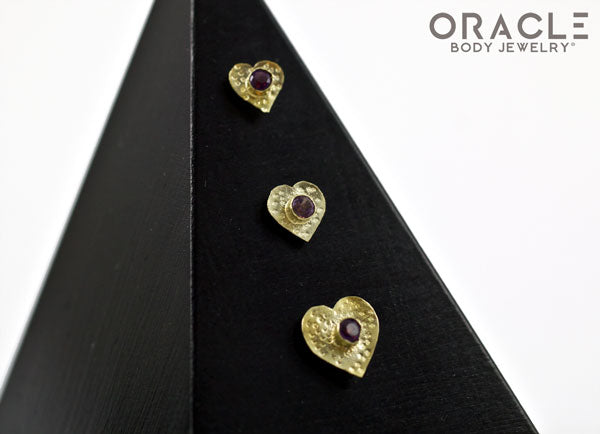 14k Hammered Heart with Amethyst Threadless Gold End