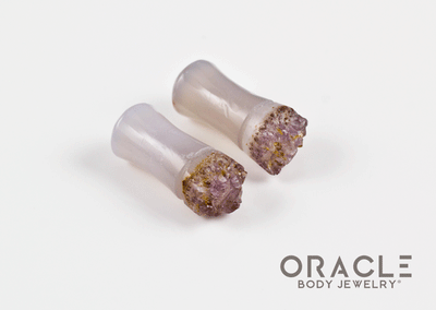 2g (6.5mm) Double Flare Druzy Rough Amethyst Plugs