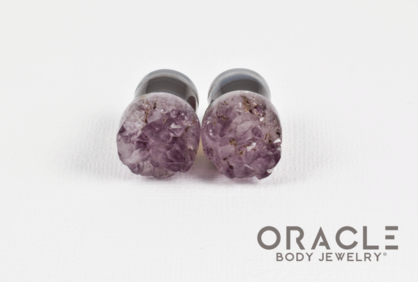 7/16" (11mm) Druzy Rough Amethyst Single Flare Plugs