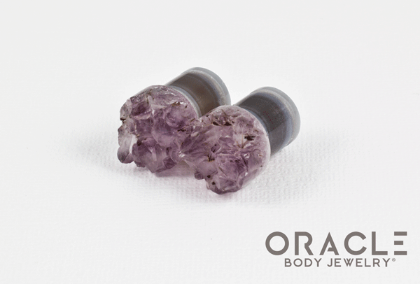 7/16" (11mm) Druzy Rough Amethyst Single Flare Plugs