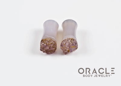 2g (6.5mm) Double Flare Druzy Rough Amethyst Plugs