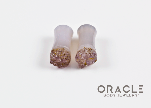 2g (6.5mm) Double Flare Druzy Rough Amethyst Plugs