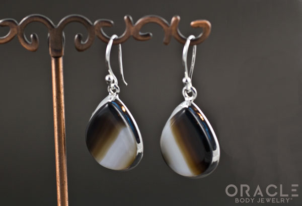 Sterling Silver Black Tibetan Agate Earrings