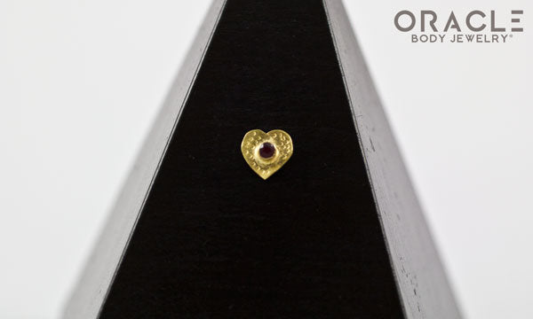 14k Hammered Heart with Ruby Threadless Gold End