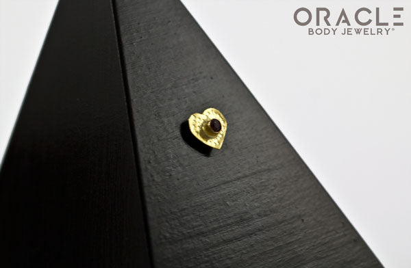 14k Hammered Heart with Ruby Threadless Gold End