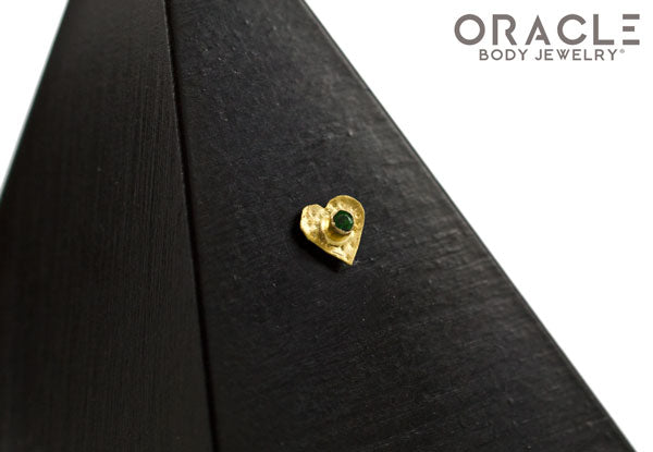 14k Hammered Heart with Tsavorite Threadless Gold End