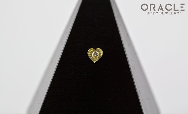 14k Hammered Heart with Diamond Threadless Gold End