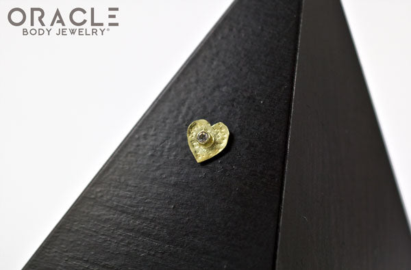 14k Hammered Heart with Diamond Threadless Gold End